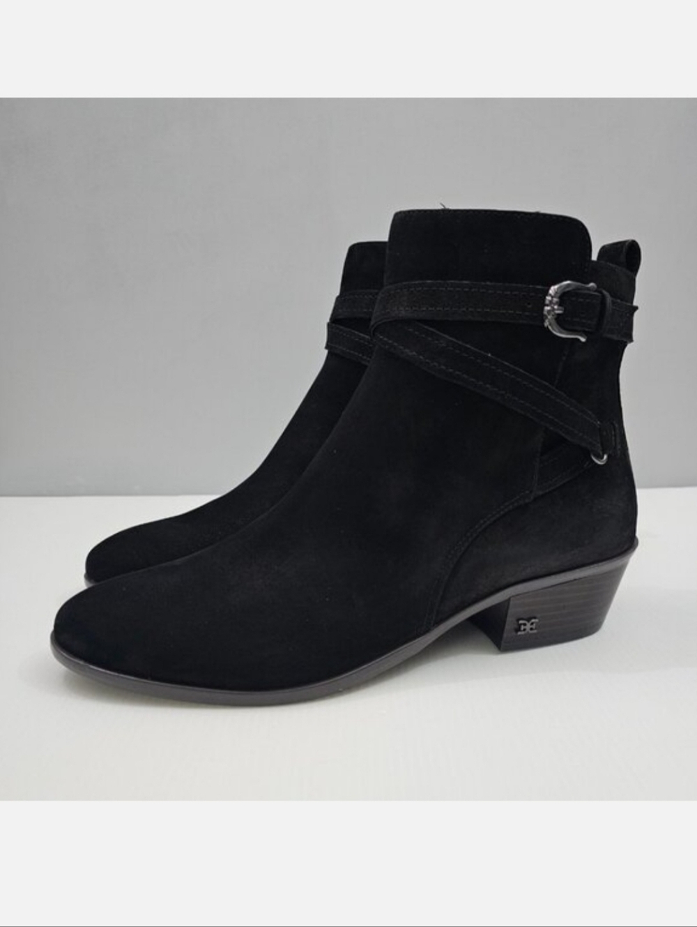 Sam Edelman Patty Ankle Boot Women 9 Black Leather Buckle Western Stacked Heel